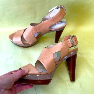 Dark cream/silver Michael Kors leather heels